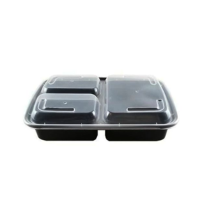 39oz Black 3-Compartment Rectangular Container With Lid (150 Set/case)